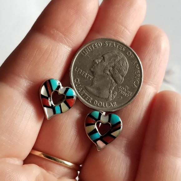 Vintage earrings inlay heart by Angelena Laahty Southwestern - Picture 9 of 14